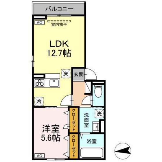 ソレイユ咲田B(1LDK/1階)の間取り写真