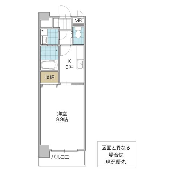 プレスト水戸中央(1K/9階)の間取り写真