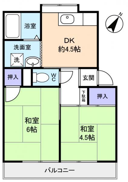 シャトーナカノ(2DK/1階)の間取り写真