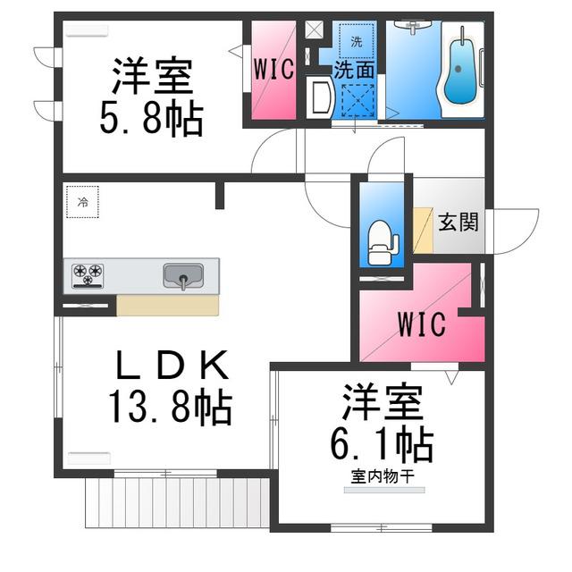 PORTO SERENO(2LDK/1階)の間取り写真