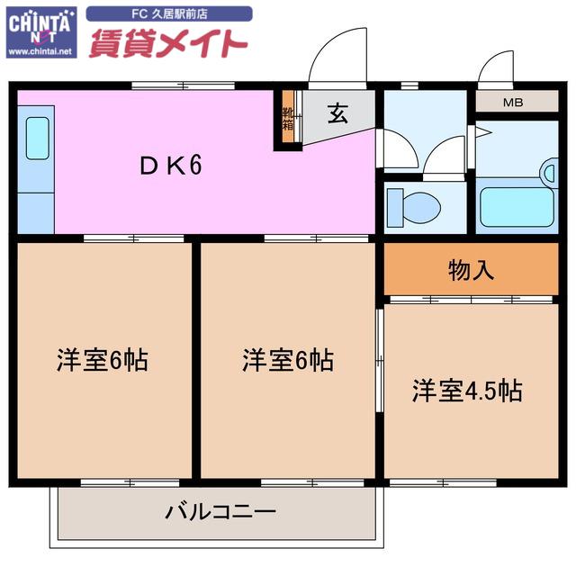 リプルスハイツB(3DK/2階)の間取り写真