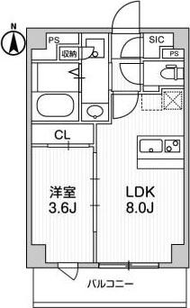 都営大江戸線 若松河田駅 徒歩7分 8階建 築2年(1LDK/5階)の間取り写真