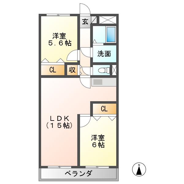 ア・ドリームYAMASHIN(2LDK/2階)の間取り写真