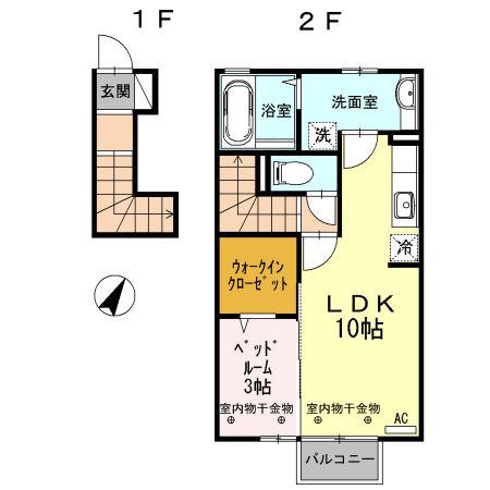 D-ROOM新庄(1LDK/2階)の間取り写真
