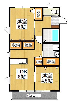 プレミアコートI(2LDK/2階)の間取り写真