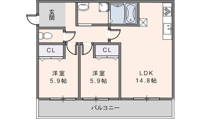 グロースハイツ新石切IV(2LDK/2階)の間取り写真