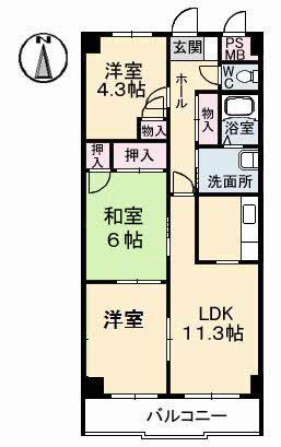 コスモス府中(3LDK/2階)の間取り写真