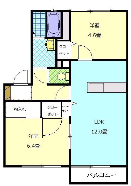 ドエル川井B(2LDK/1階)の間取り写真