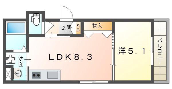 クリエオーレ岡山(1LDK/1階)の間取り写真