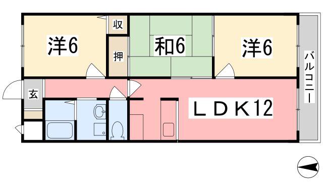 パティオ太子(3LDK/1階)の間取り写真