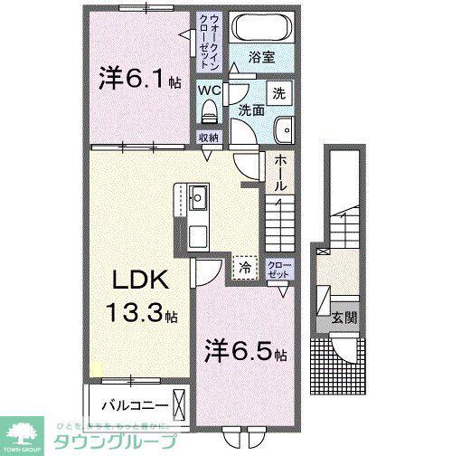ベル ヴィラージュ A(2LDK/2階)の間取り写真