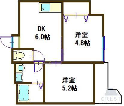 オリーブコート古野上(2DK/4階)の間取り写真