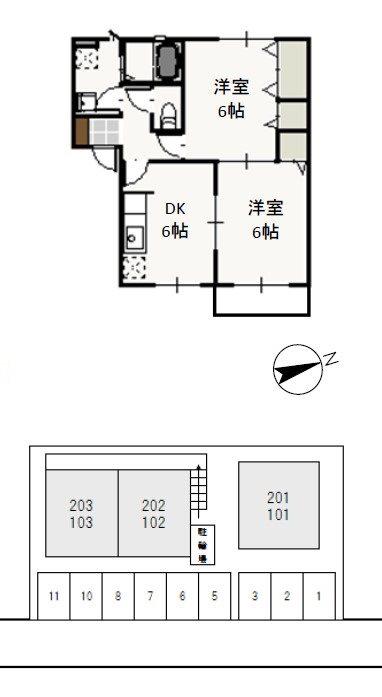 ベルエポックS(2DK/2階)の間取り写真