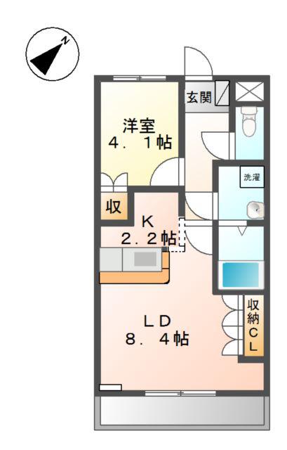 エスポワールハイム(1LDK/2階)の間取り写真