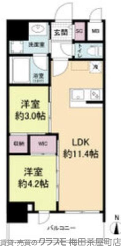 セレニテフラン梅田(2LDK/15階)の間取り写真