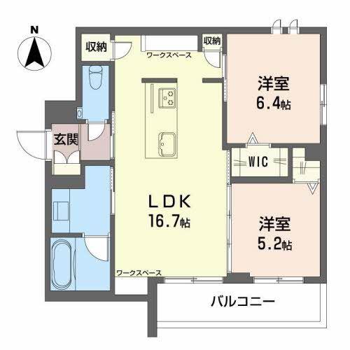 地下鉄名城線 黒川駅(愛知) 徒歩6分 4階建 築3年(2LDK/2階)の間取り写真