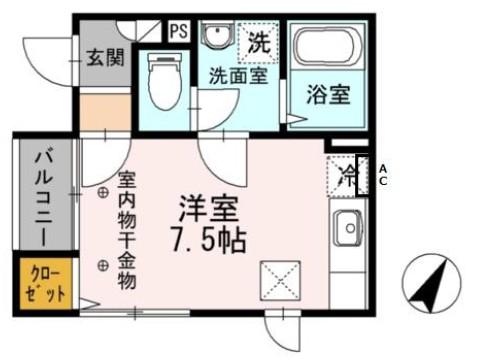 フルール谷中(ワンルーム/1階)の間取り写真