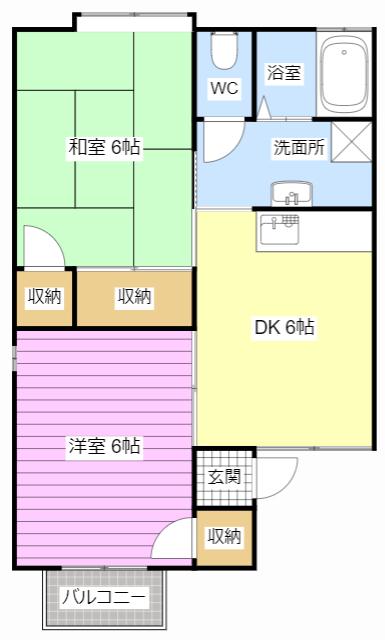 ハピネスブルーA(2DK/1階)の間取り写真