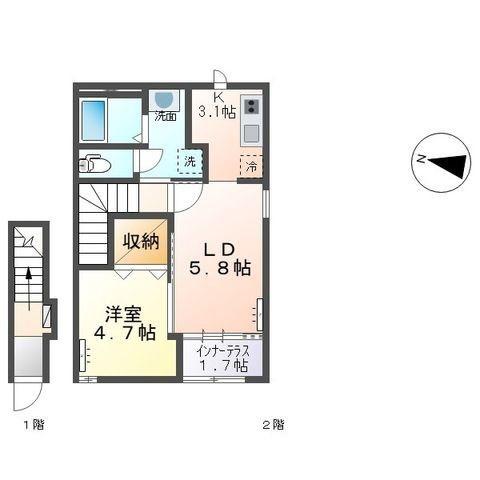 エスポワール六丁の目(1LDK/2階)の間取り写真