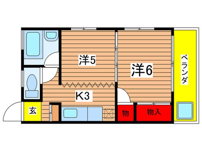 妙香寺台スカイマンション(2K/2階)の間取り写真