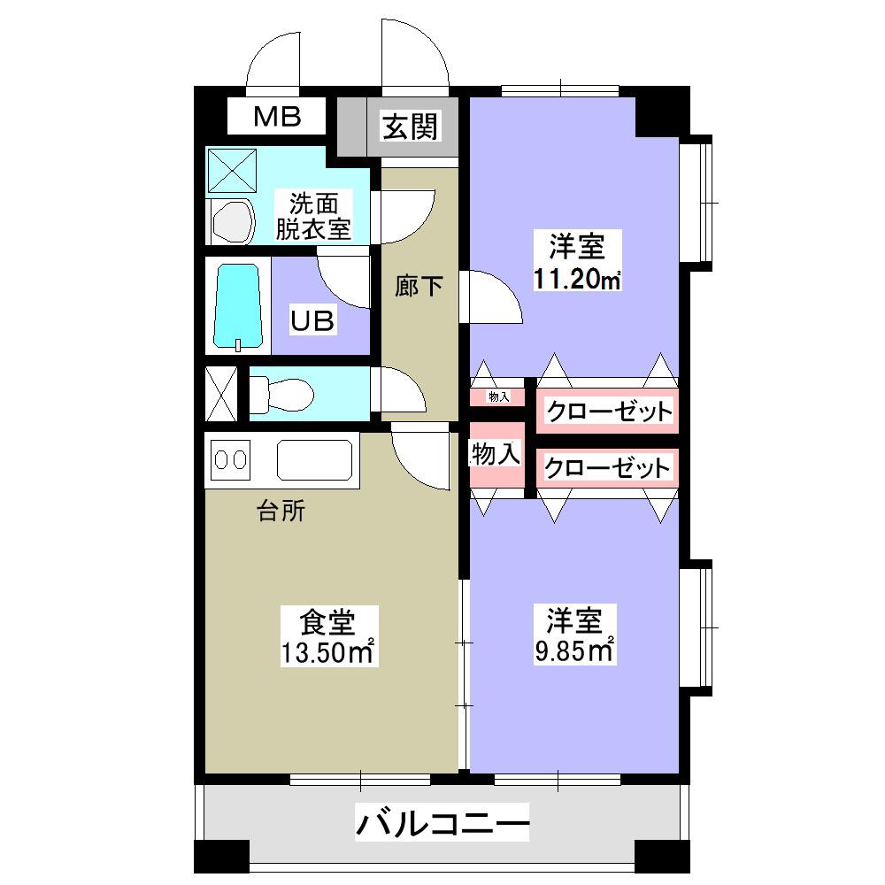 ボナール(2DK/4階)の間取り写真