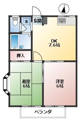 エステートピアアタガワI(2DK/2階)の間取り写真
