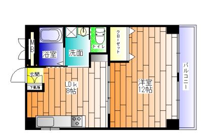 高取台ハイツ(1LDK/4階)の間取り写真