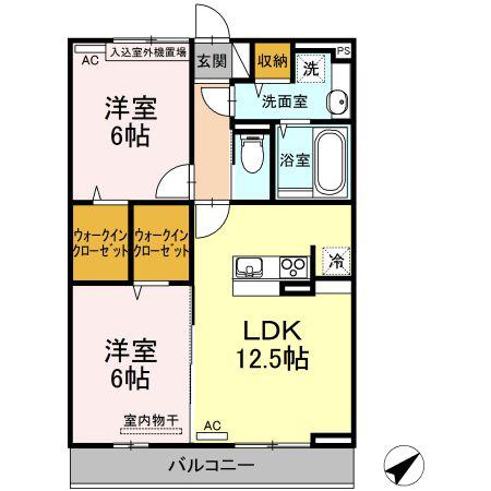 DーROOM天王林(2LDK/3階)の間取り写真