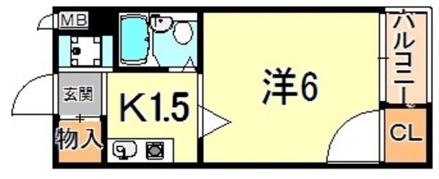 五色山ハイツ(1K/2階)の間取り写真