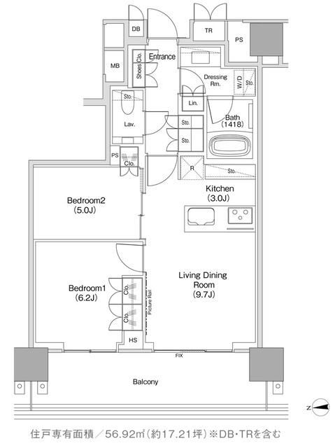 JIYUGAOKA MUSE SQUARE THE RESIDENCE(2LDK/14階)の間取り写真