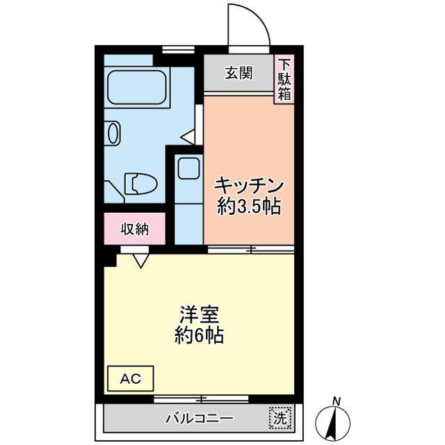 森永ハイツ(1K/4階)の間取り写真