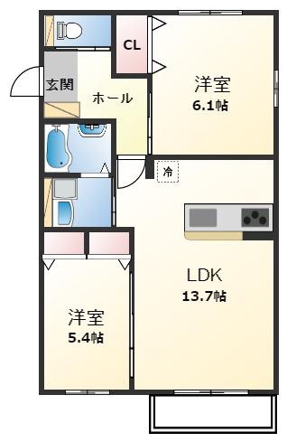 アチェロ御立(2LDK/2階)の間取り写真