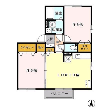 シェ・ミエル(2LDK/2階)の間取り写真