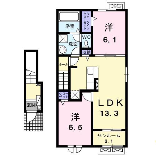 ラーゴム II(2LDK/2階)の間取り写真