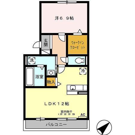 ウエスト WING(1LDK/3階)の間取り写真