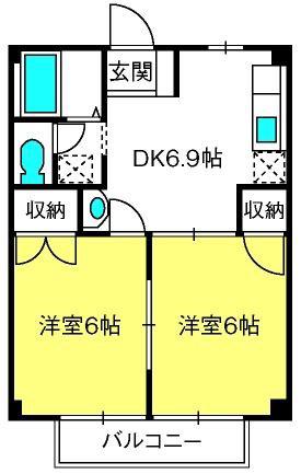 レーベンヒルズB(2DK/2階)の間取り写真
