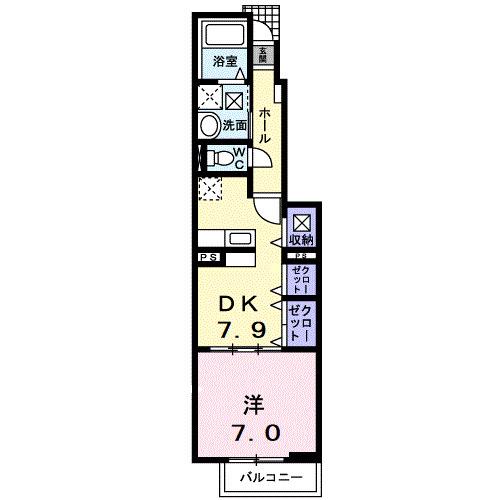 ラネージュV B棟(1DK/1階)の間取り写真