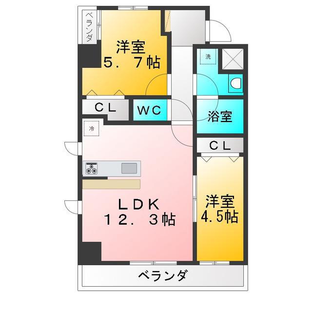 BLANC(2LDK/4階)の間取り写真
