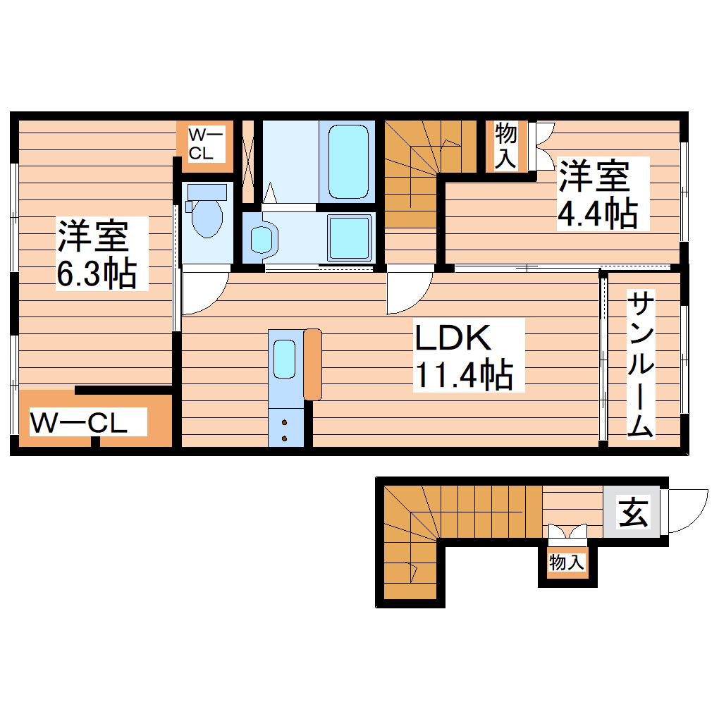 シェトワII(2LDK/2階)の間取り写真
