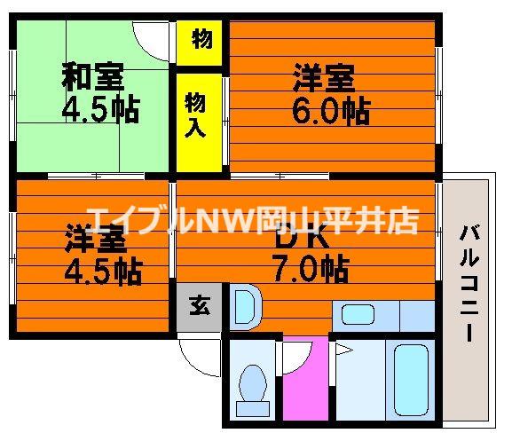 アーバンライフ門田(3DK/1階)の間取り写真