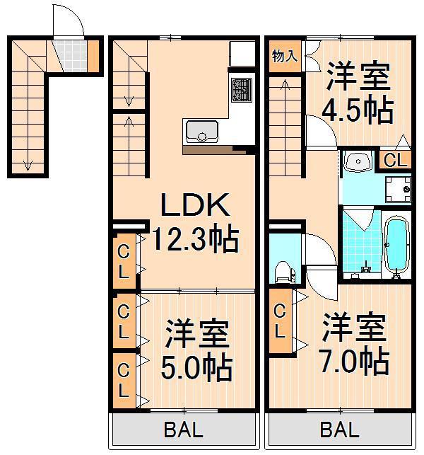 エルスタンザ綾瀬DEUX(3LDK/3階)の間取り写真
