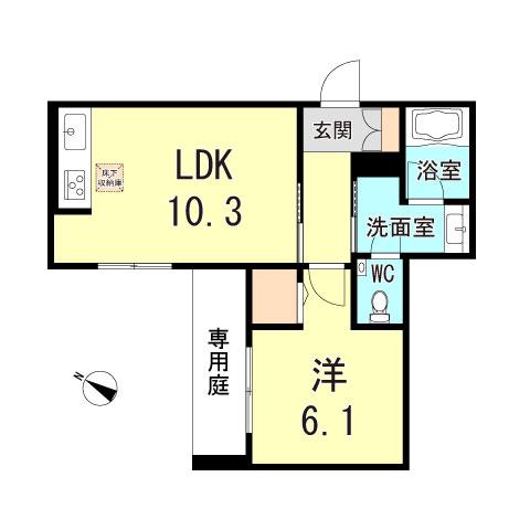 シャーメゾンガーデンズ セリシール高羽 東館(1LDK/1階)の間取り写真