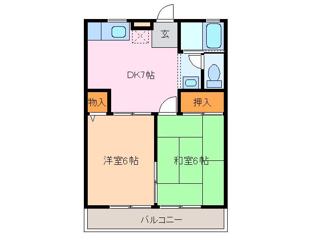 ヘスティア(2DK/2階)の間取り写真