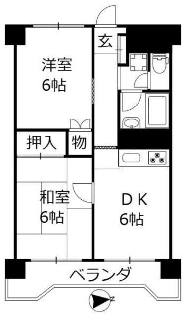 北品川サンハイツ(2DK/9階)の間取り写真