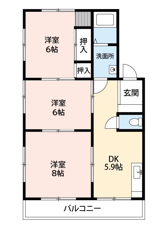 ファミリーマンション住吉(3DK/4階)の間取り写真