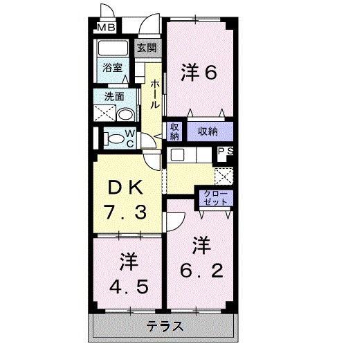 メゾンソレアードII(3DK/1階)の間取り写真