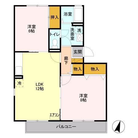 メゾンタムラD(2LDK/2階)の間取り写真