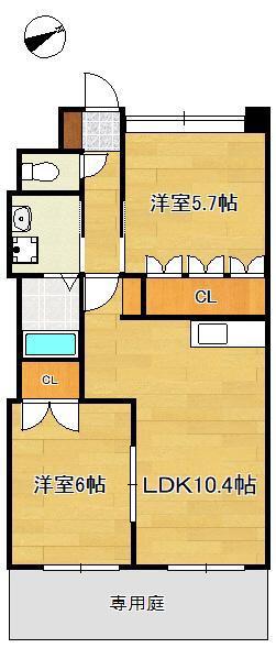 SLOW HAND壱番館(2LDK/1階)の間取り写真