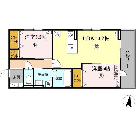 アゼリア水前寺(2LDK/3階)の間取り写真