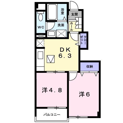 グランシャリオB(2DK/1階)の間取り写真